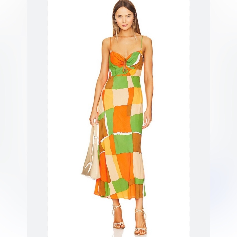 Faithful the Brand Tempio Midi Dress In Costa Smeralda Print Size 4 NWT